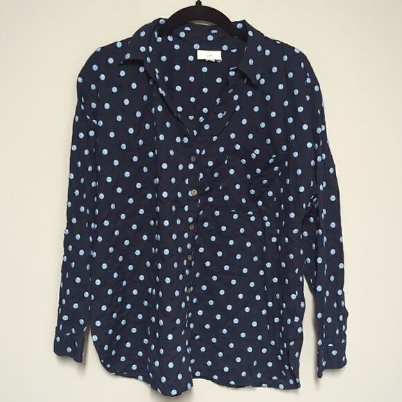 J Jill Navy Blue with Light Blue texture polka Dot Blouse - Picture 1 of 4